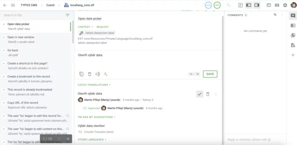 How crowdin looks from the editor perspective during the translation