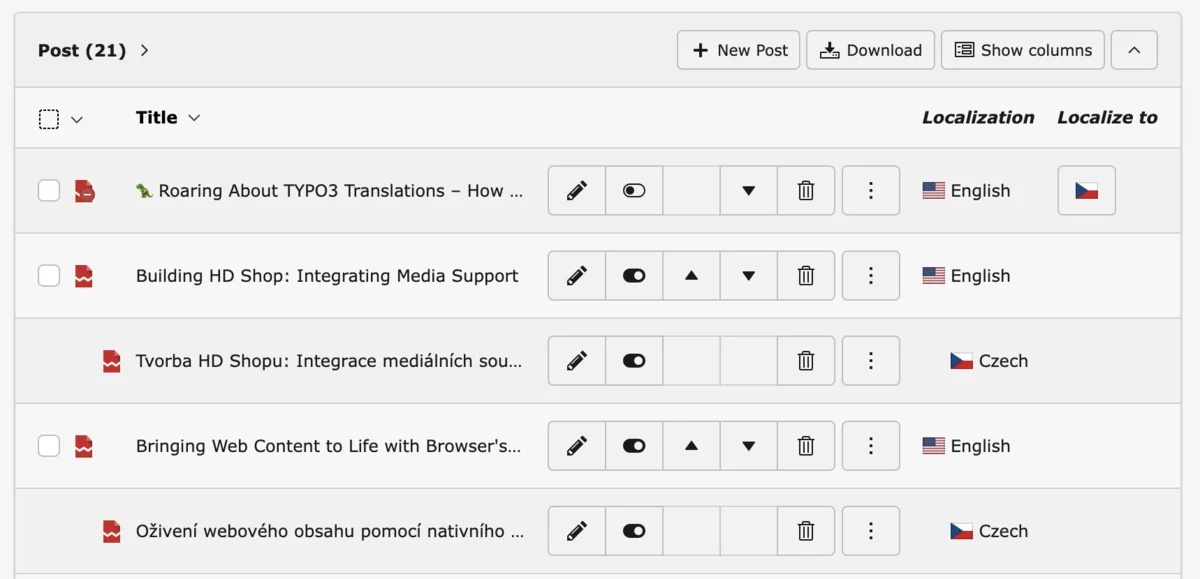 TYPO3 list module with translated data 